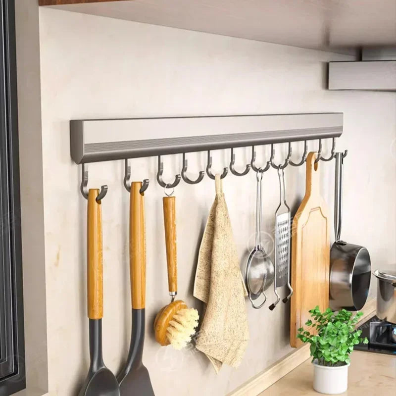 Drill-free Wall Hooks Row Holder Kitchen Utensils Rack Bathroom Robe Towel Coat Hangers Home Storage Wall Mounted Hanging Tool