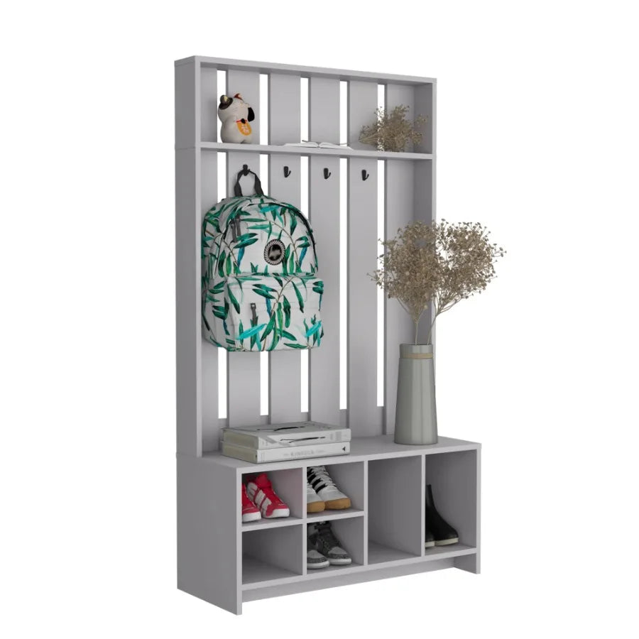 Tulcan 38" Wide Hall Tree With Bench And Shoe Storage, Entryway Bench With Coat Rack Smoke Grey Particle Board