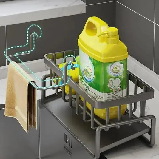 Kitchen Space Aluminum Sink Drain Rack Sponge Storage Faucet Holder Soap Drainer Shelf Basket Organizer Bathroom Accessories