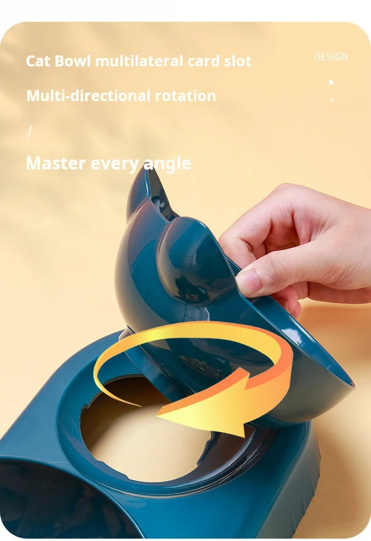 3 In 1 Ear Design Tilted Cat Water And Food Bowl Set With Gravity Water Bottle