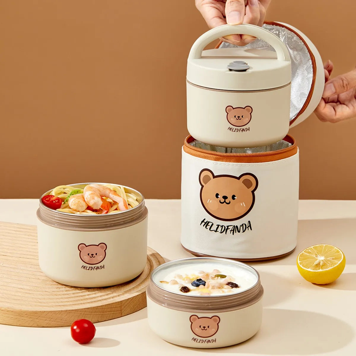 316 Stainless Steel Thermal Insulated Bento Lunch Box Leak Proof Little Bear Food Container With Handle For Kids Microwave Safe
