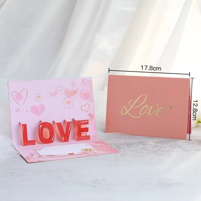 Love Postcard 3D Pop UP Greeting Cards Wedding Birthday Anniversary for Couples Wife Husband Handmade Valentines Day Gift