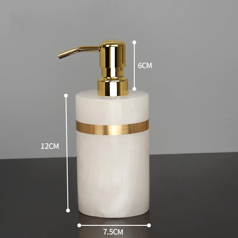 White Onyx Natural Marble Bathroom Accessories Gold Luxury Soap Dispenser Cotton Swab Holder Toothbrush Holder Bathroom Set