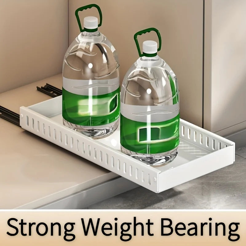 Cookware and Frying Pan Storage Rack with Pull-Out Lid Storage Box, Suitable for Placement under the Cabinet, Featuring a Pot Lid Rack with 8 Adjustable Dividers