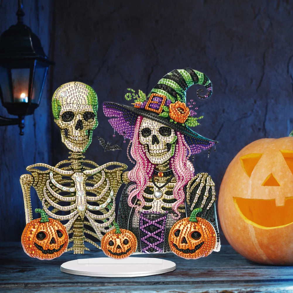 Halloween Special Shape Skull Witch Table Top Diamond Painting Ornament Kits Rhinestones Desktop Ornaments for Home Office Decor