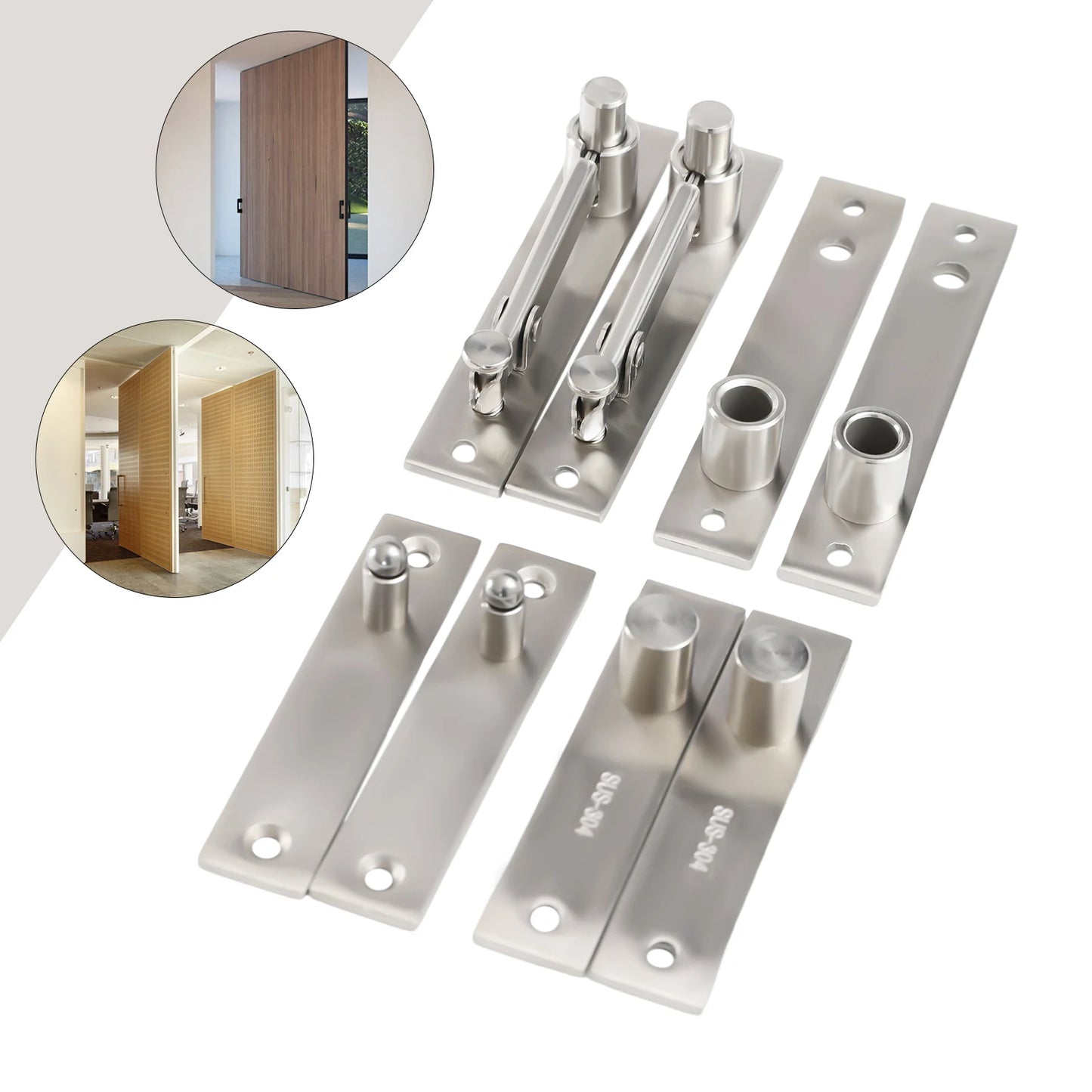 2 Sets Door Pivot Hinge Heavy Duty Hidden Bookcase Hinges Secret Door Hinges 360° Rotation Shaft