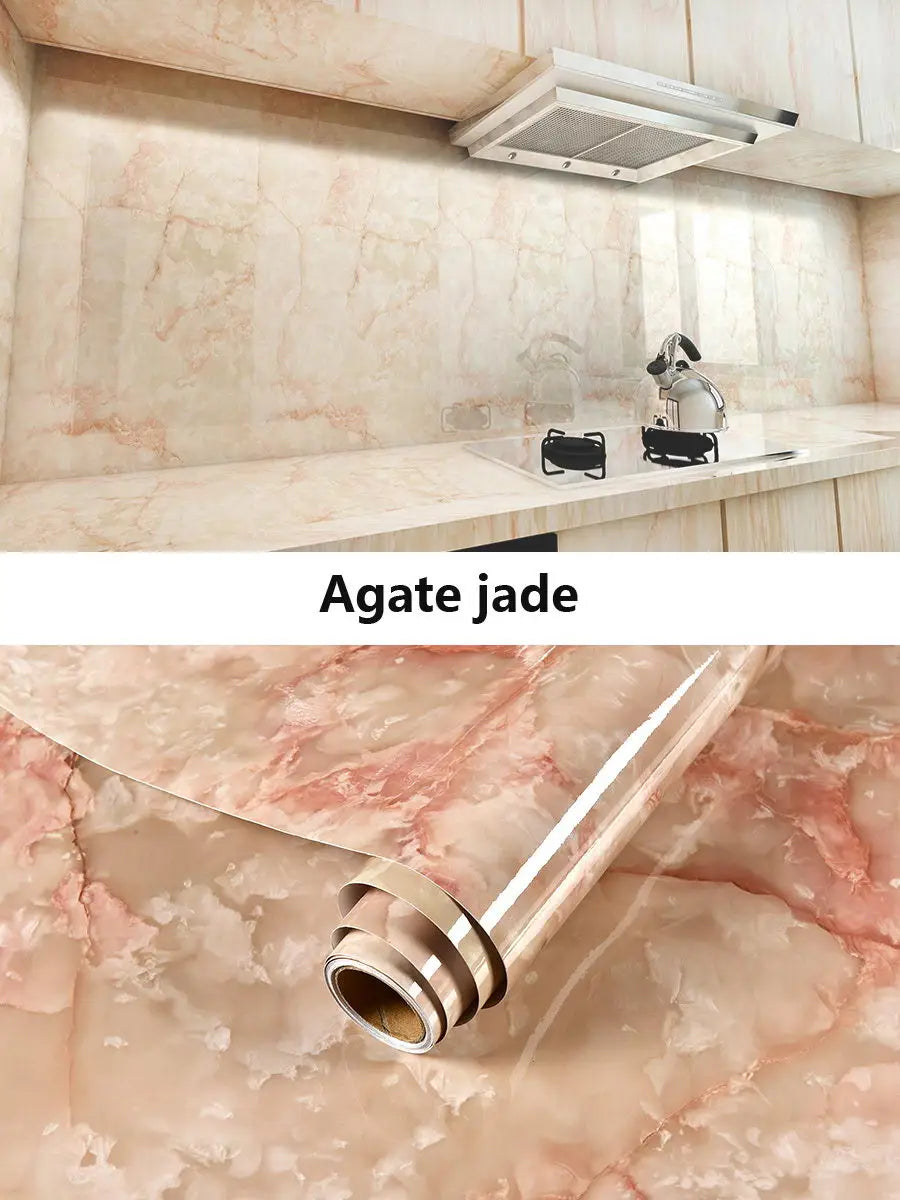 PVC Thickened Waterproof And Oil-proof Marble Wallpaper Self-adhesive Sticker Bathroom Cabinet Cooktop Desktop Decorative Film