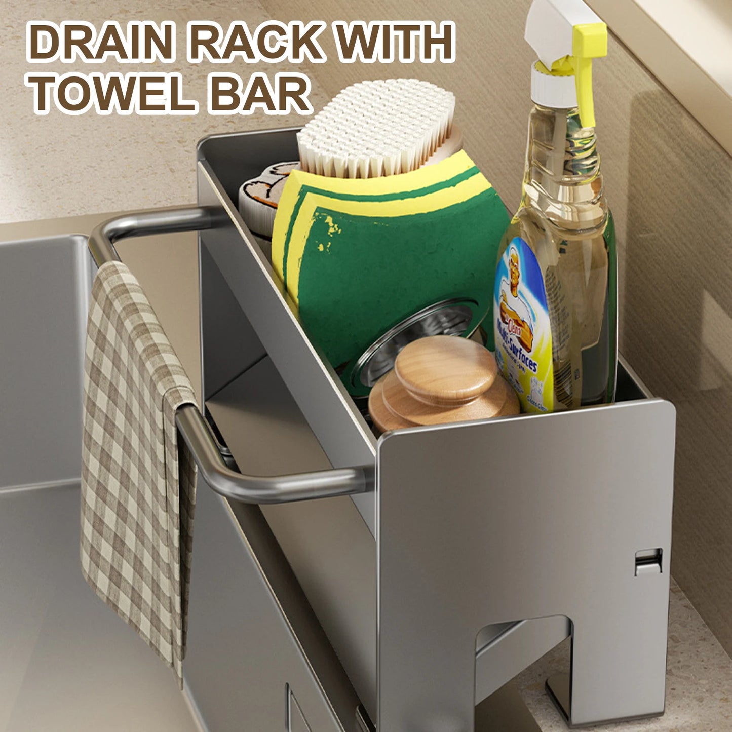Kitchen Sponge Holder Stainless Steel Sink Drain Rack Soap Drainer Towel Rack Shelf Organiser bathroom Storage Accessories