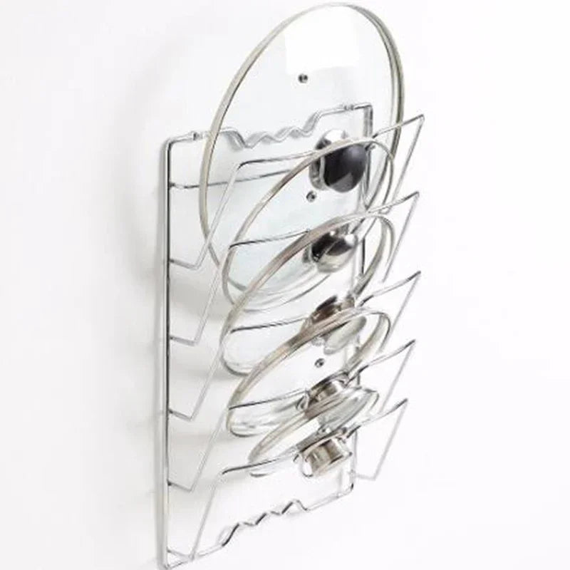 Multi Functional Wall Mounted Pot Lid Rack For Household Kitchen, Perforated With Five Layers