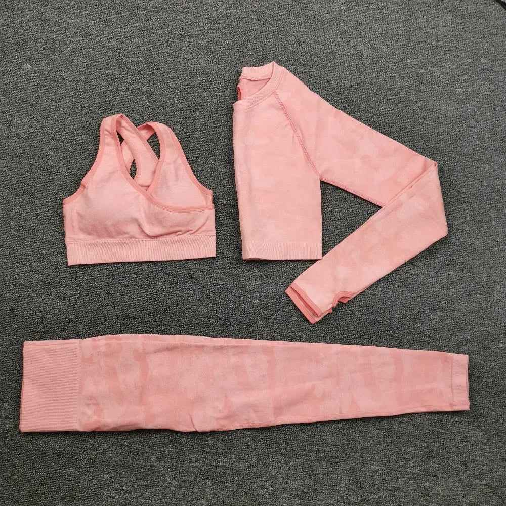 3PCS Camouflage Yoga Set for Women Seamless Fitness Yoga Bra Sports Bra High Waist GYM Camo leggings Pants Fitness Suits Workout