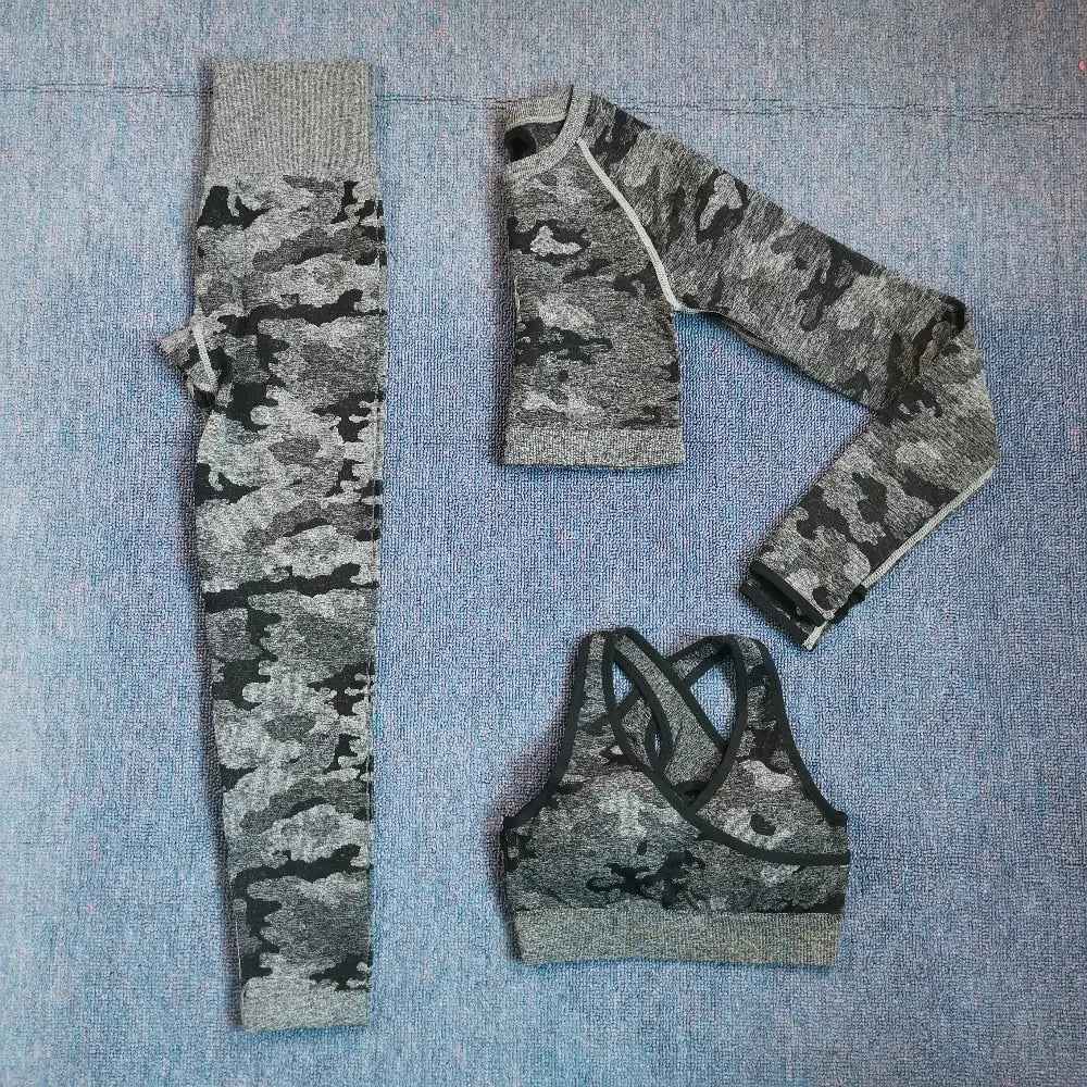 3PCS Camouflage Yoga Set for Women Seamless Fitness Yoga Bra Sports Bra High Waist GYM Camo leggings Pants Fitness Suits Workout