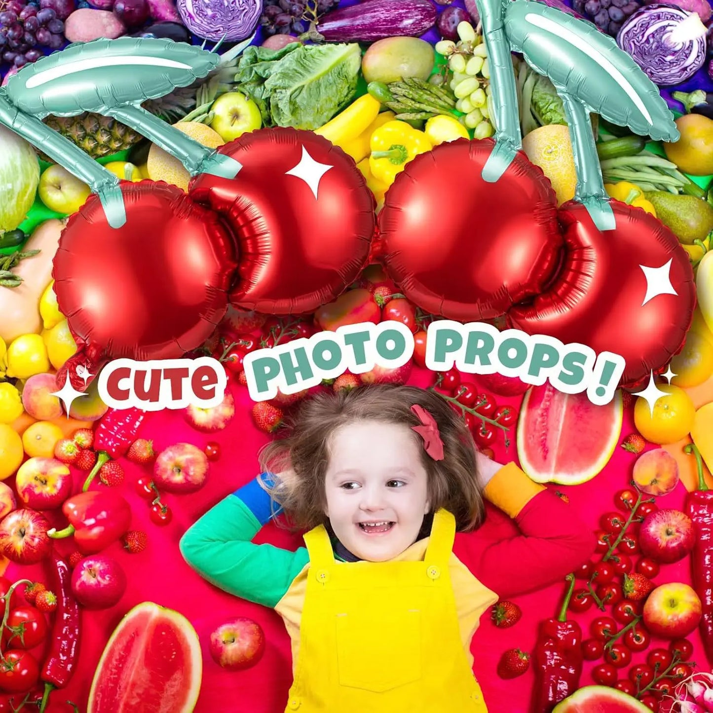 3/4/5/6pcs Cherry Aluminum Film Balloon Fruit Theme Sweet Girl lovely Cherry Birthday Party Valentine Scene Decoration Balloon