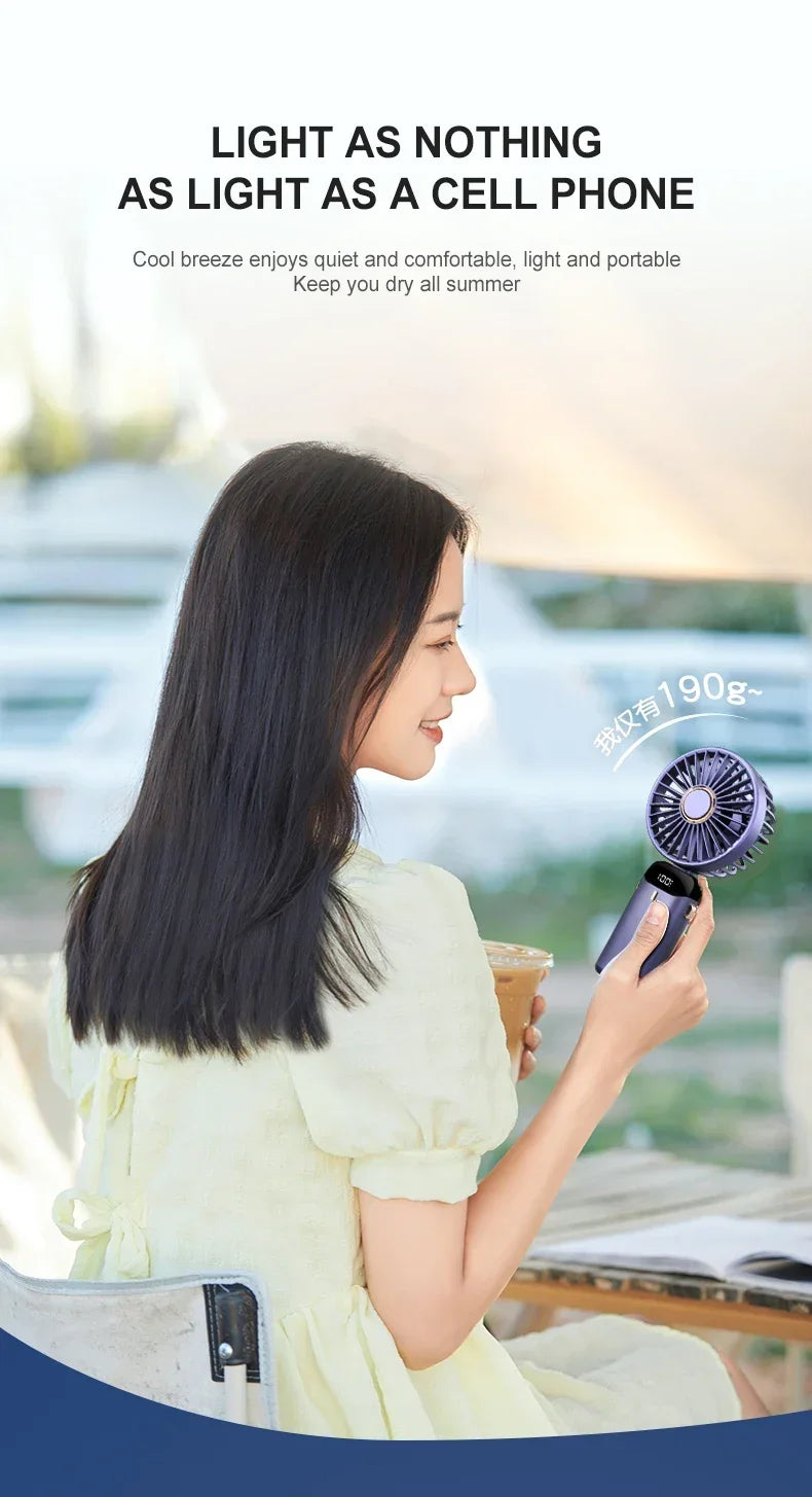 5 Speed Handheld USB Rechargeable Foldable Mini Fan 1800mAh