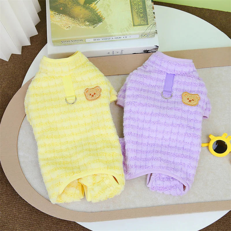 Plaid Winter Pet Jumpsuit – Warm Pajamas Overalls for Small Dogs, Pomeranians, Chihuahuas, and Puppies