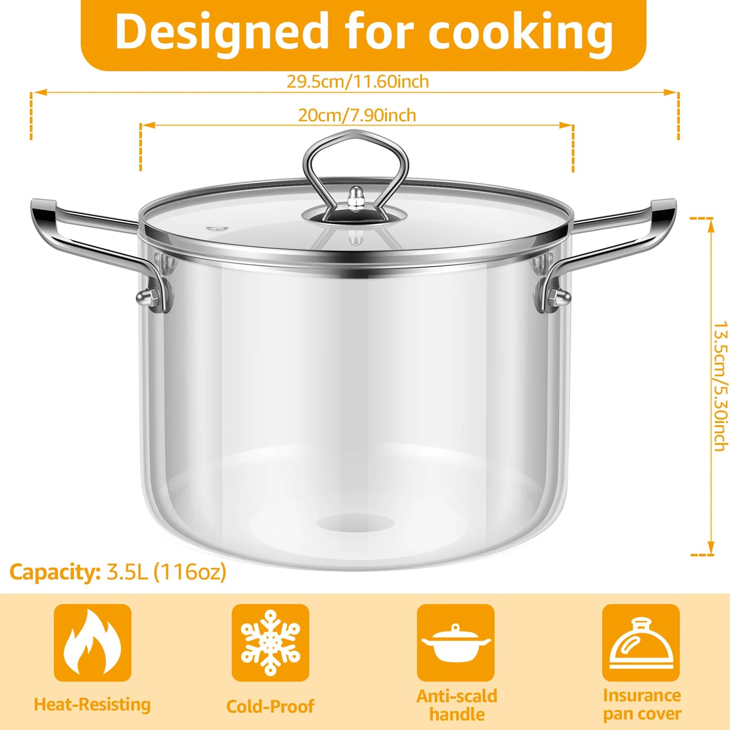Clear Glass  Cooking Saucepan Pot with Lid Heat Resistant Glass