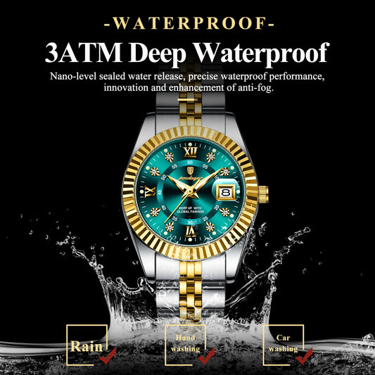 POEDAGAR Top Luxury Couple's Watches Luminous Date Classic Watches For Couple Quartz Stainless Steel Couple Watch Lovers Set+Box