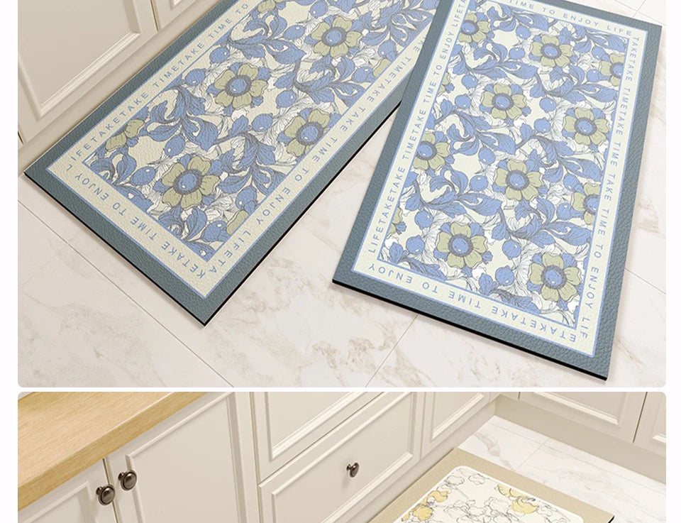Carpet for Kitchen Floor Mat Pvc Leather Waterproof Non-slip Long Rug Oil-proof Foot Mats Pink Flower Home Decoration Rugs