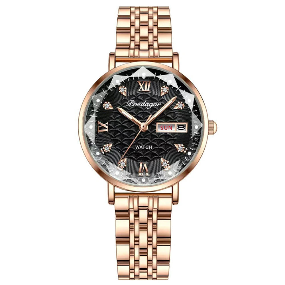 POEDAGAR Women Watch New Fashion Luxury Stainless Steel Wristwatch Bracelet Simple Rose Gold Waterproof Luminous Ladies Watches