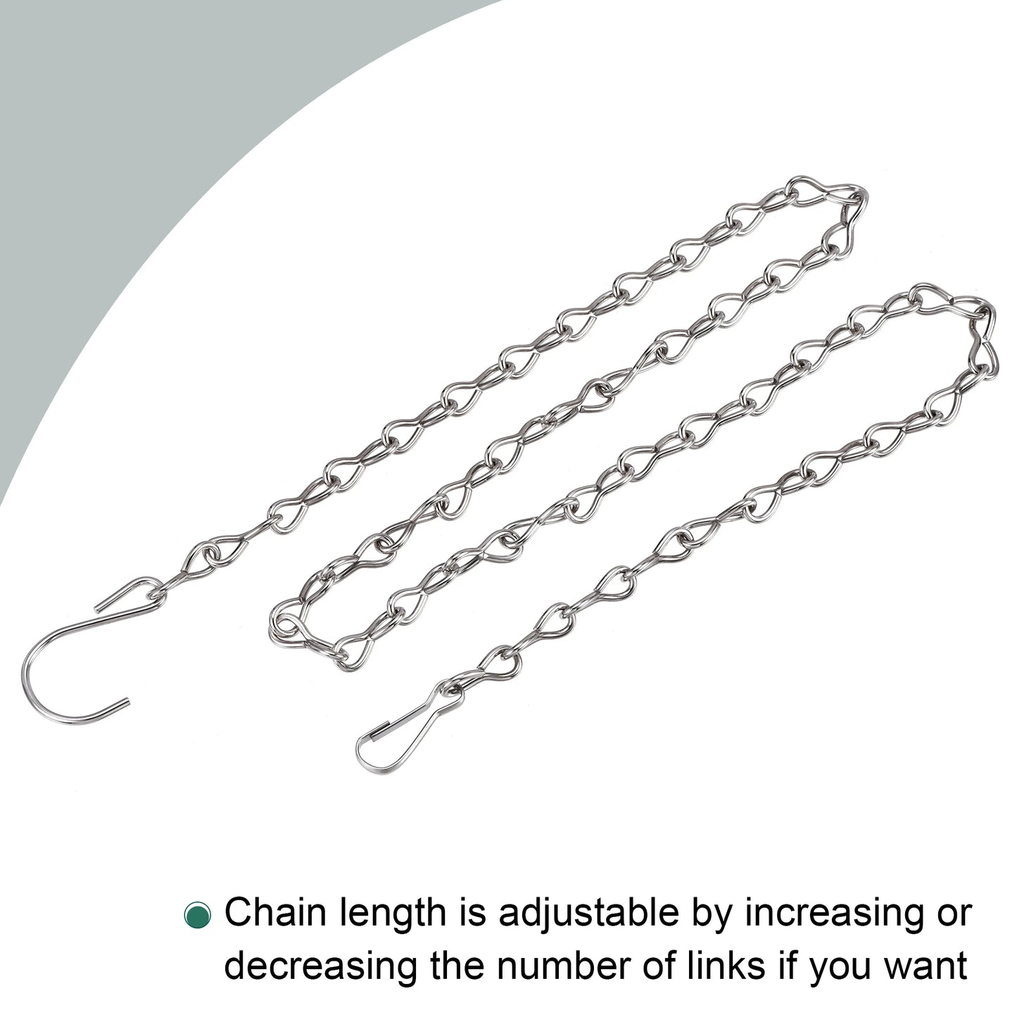 4Pcs Hanging Chains 90cm Extension Link with S Shaped Hooks for Plant Basket Lantern Ornament Silver Tone