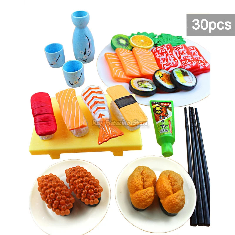 Kids Kitchen Simulation Barbecue Japanese Food Pretend Play Sushi Tuna Shrimp Wasabi Sashimi Toy Set Girl Boy Cooking Toys Model