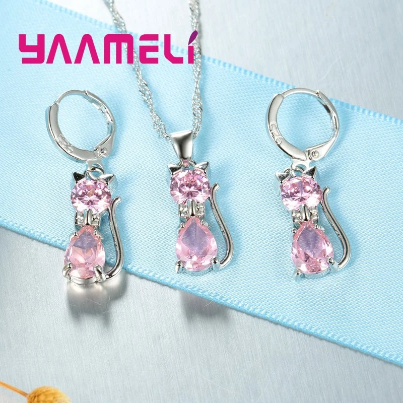 Sterling Silver Cat Shape Jewelry Set