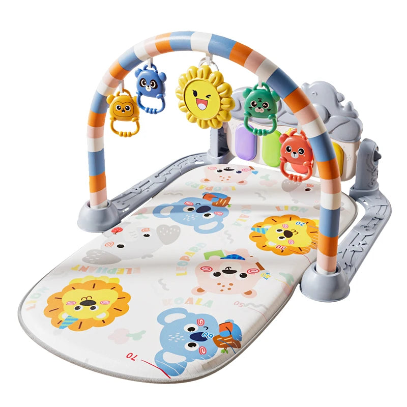 Baby Activity Play Mat with Music & Lights, 5 Detachable Sensory Toys Kick Piano Mat, Tummy Time Game Playmat Easy Assembly Moto