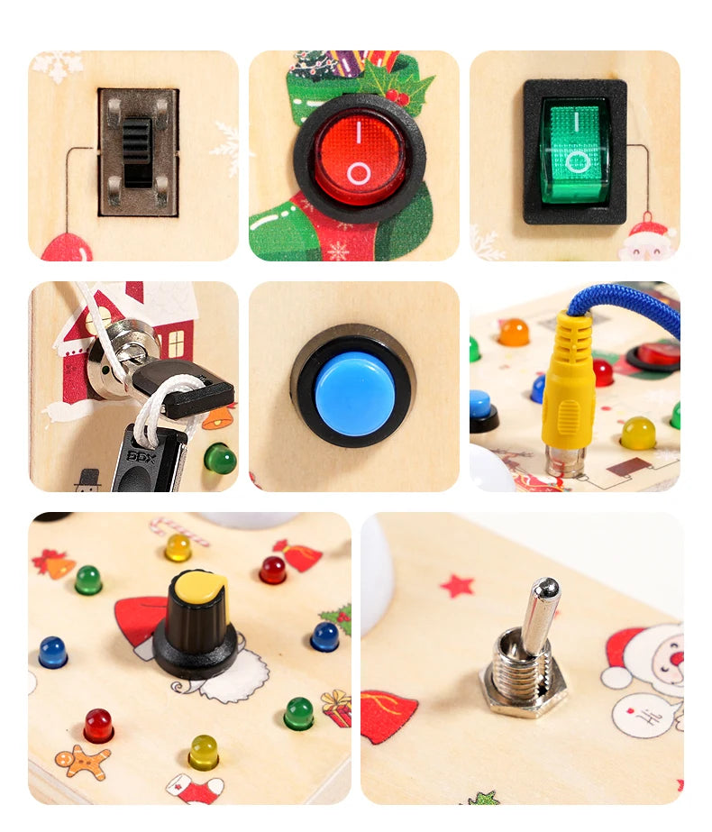 Kids Early Education Toys Electronic Led Light Baby Wooden Sensory Busy Board Montessori  For Toddler Christmas Gifts
