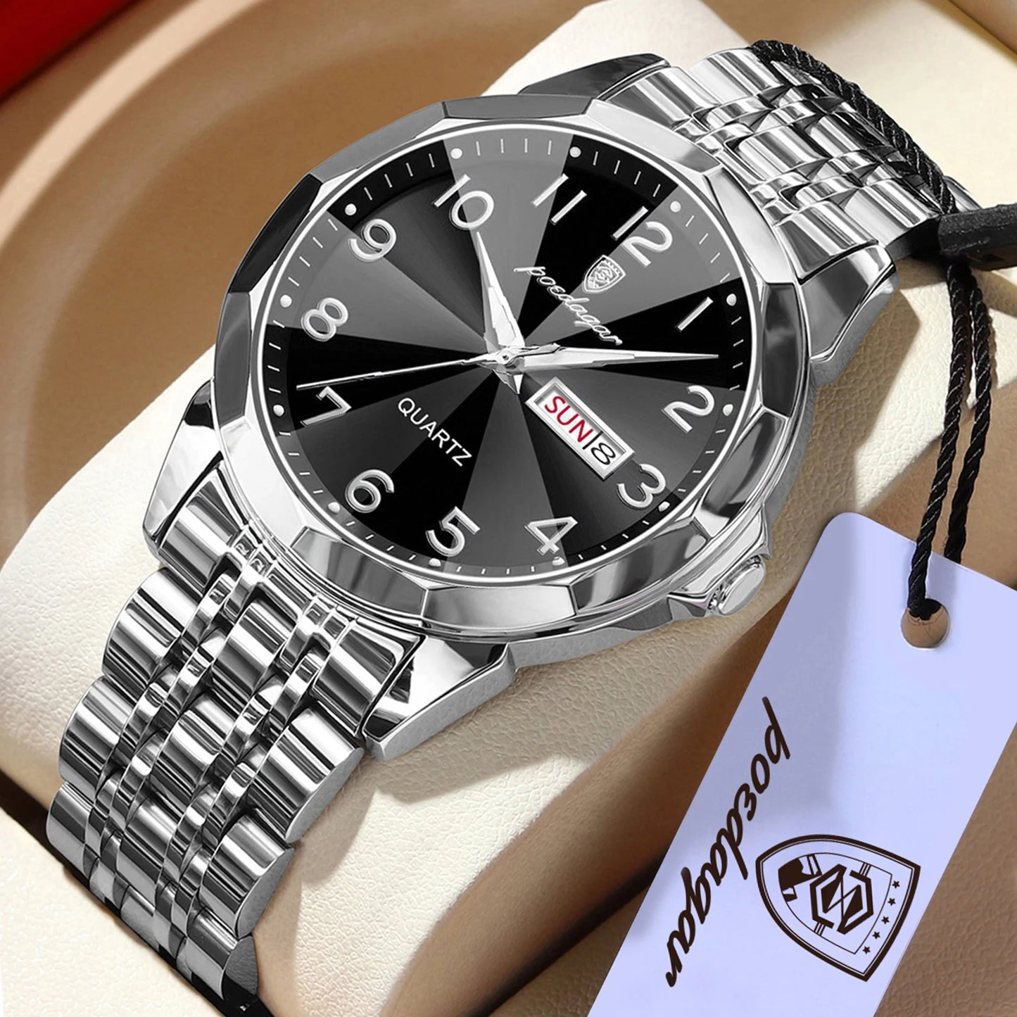 POEDAGAR Top Fashion Watches For Couple Waterproof Date Week Couple's Watches Quartz Stainless Steel Couple Watch Lovers Set+Box