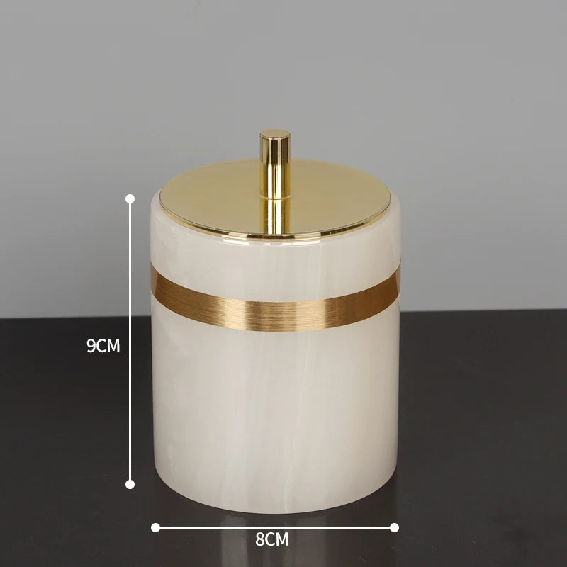 White Onyx Natural Marble Bathroom Accessories Gold Luxury Soap Dispenser Cotton Swab Holder Toothbrush Holder Bathroom Set