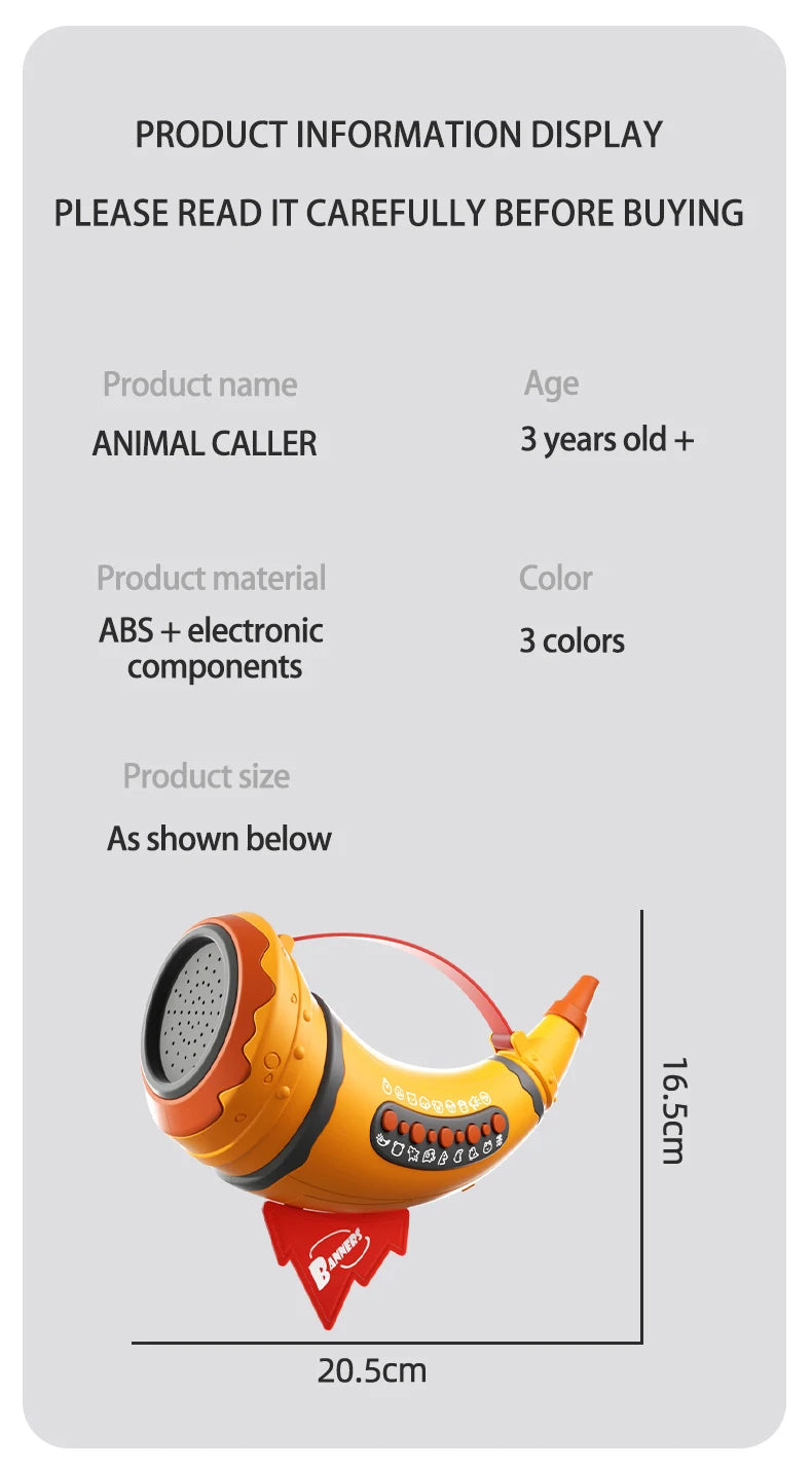 Animal Caller Electronic Toy – Horn-Style Sound Maker with Elephant, Tiger, Wolf, Cat, Dog, Cow, and Bird Sounds for Kids