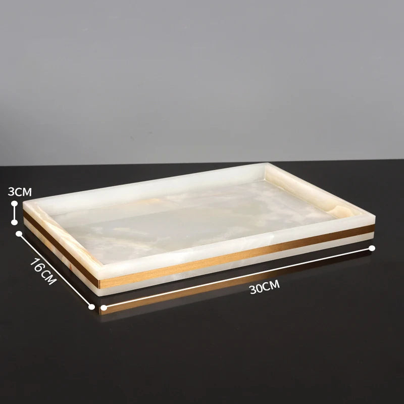 White Onyx Natural Marble Bathroom Accessories Gold Luxury Soap Dispenser Cotton Swab Holder Toothbrush Holder Bathroom Set