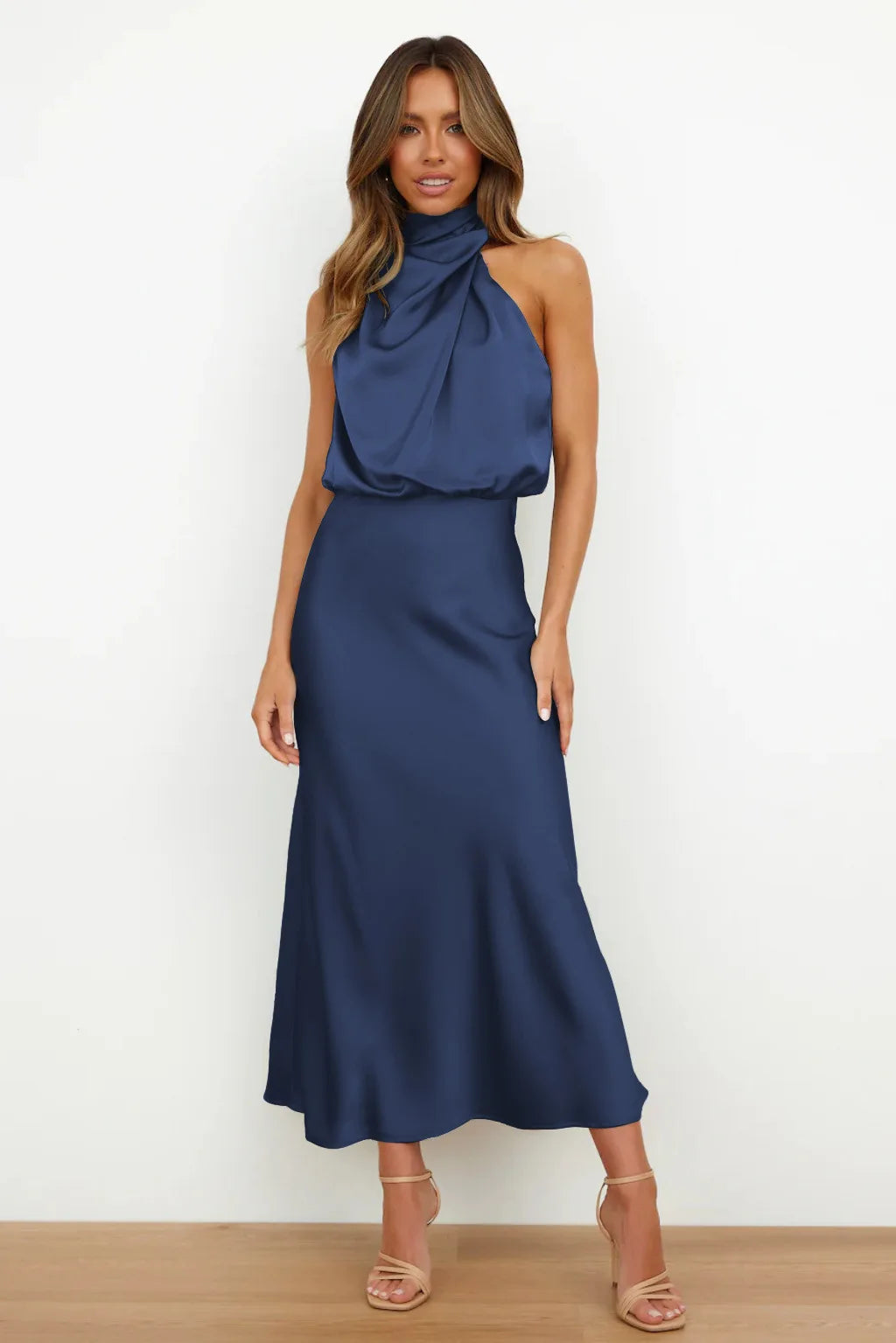 Summer High-End Silk Satin Sleeveless Long Dress Women Fashion Elegant Celebrity Dresses Evening Dress Party Clothes Ladies