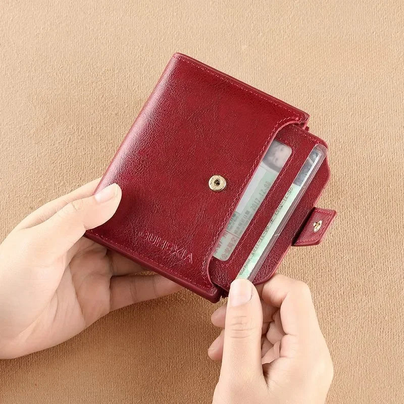 Fashion Vintage RFID Blocking Women Wallet Genuine Leather Fold The Zipper Wallet Credit Card Holder Coin Purse Wallet for Women