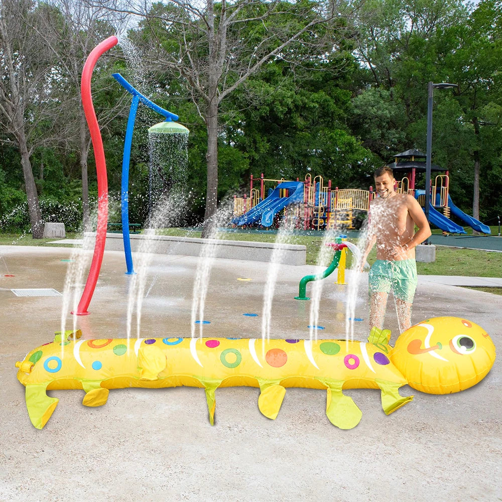 Caterpillar Sprinkler Pad Splash Play Mat for Kids Toddlers Summer Outdoor Backyard Lawn Water Toys Inflatable Spray Pad