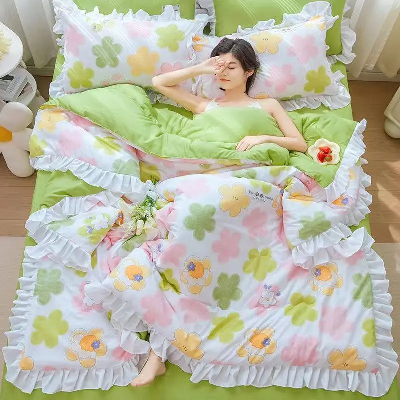 Korean Princess Floral Embroidery Summer Bedding Set