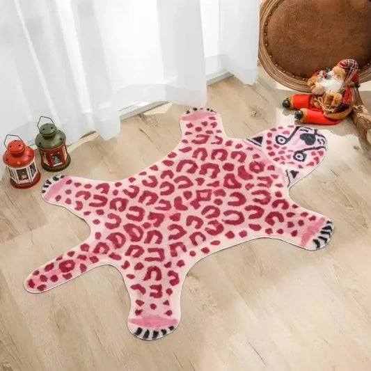 VIKAMA Pink Animal Faux Leopard Print Carpet