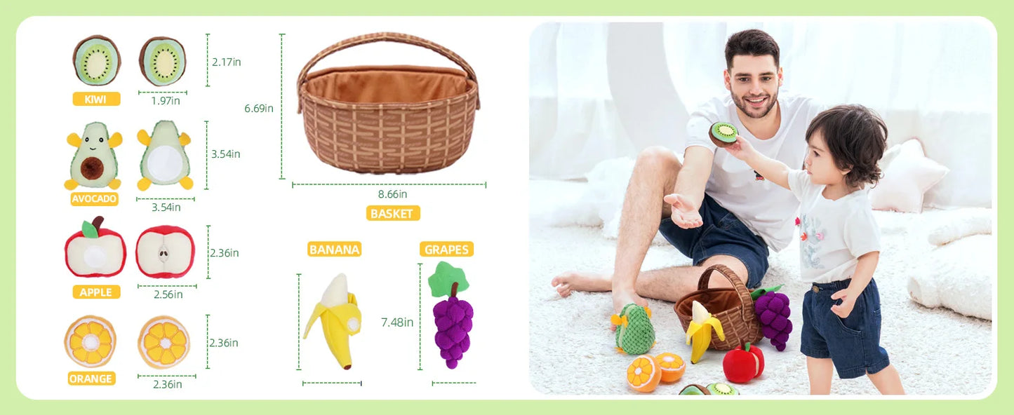 Montessori, Baby Soft Play House Fruit Basket Sensory Toys for 0-6-12 Months Baby, Newborn Felt Simulation Food Educational Toy