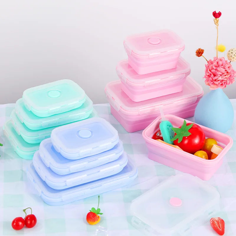 4PS Collapsible Food Storage Containers with Lids & Vent,, Kitchen Stacking Silicone Collapsible Meal Prep Container Set for