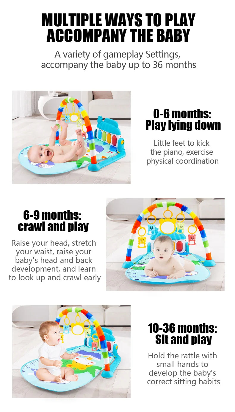 Baby Activity Gym Music Rack Early Education Toy Gifts Newborn 0-36 Months Piano Keyboard Infant Crawling Blanket Pedal Play Mat