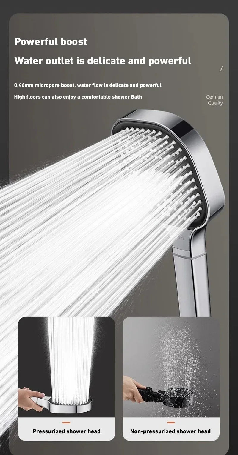 13cm Large Panel 3 Modes Adjustable Shower Head  High Pressure Massage Shower Head Filter Element Bathroom Accessories