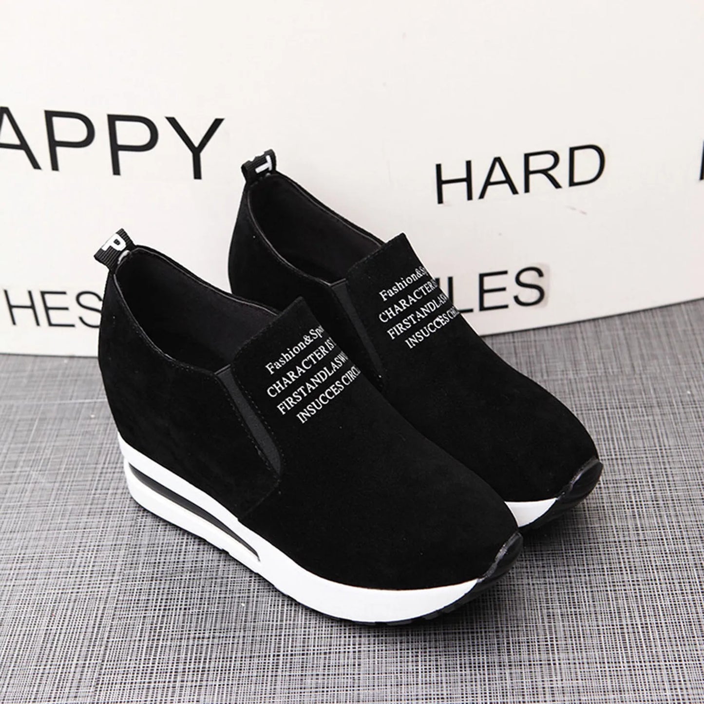High Platform Shoes 2024 Spring Breathable Suede Sneakers Hidden Increasing Sport Shoes Women Wedge Casual Chunky Shoes