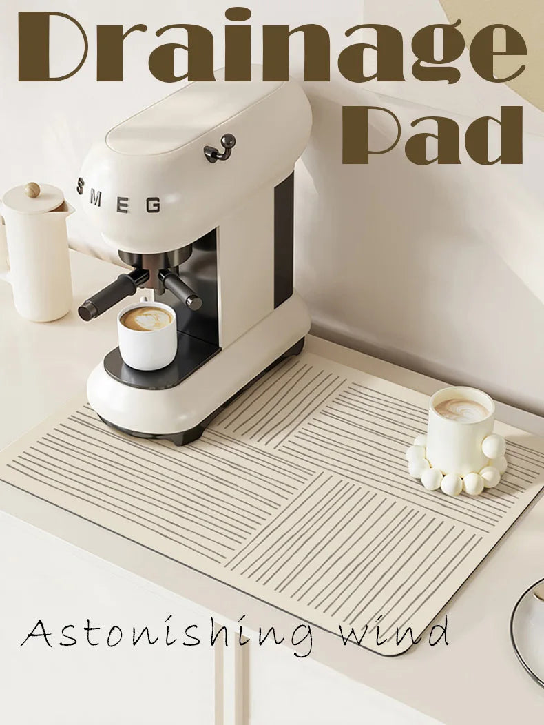 Super Absorbent Mat Line Dish Drying Mat Heat Resistant Coffee Mat Non-Slip Diatomaceous Kitchen Mat