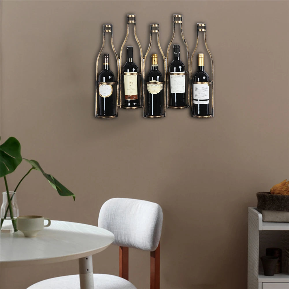 Bronze Vintage Five Bottle Wall-Mounted Wine Rack for Kitchen, Dining Room, Wine Cellar