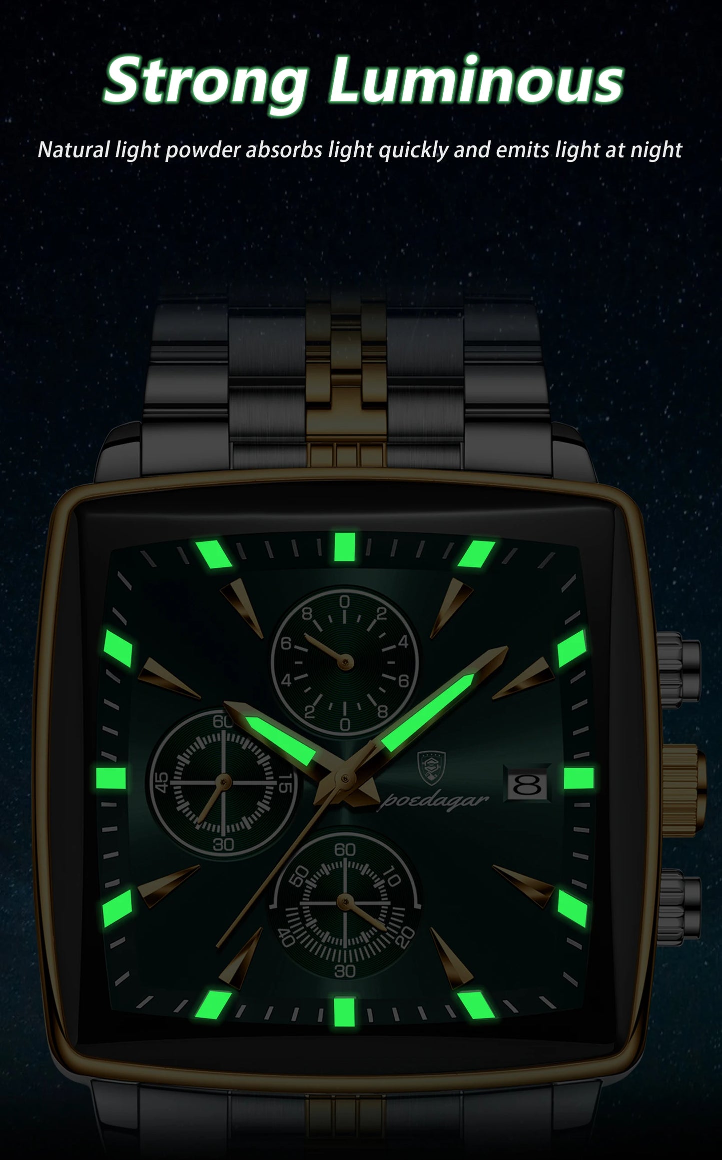 POEDAGAR Top Luxury Male Wristwatch Waterproof Luminous Stainless Steel Men Watch Chronograph Date Business Quartz Men's Watches