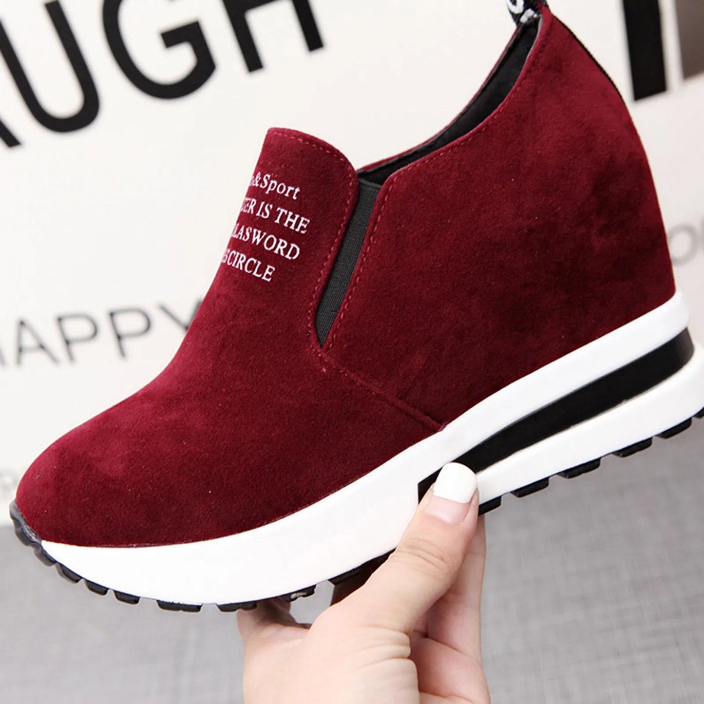 High Platform Shoes 2024 Spring Breathable Suede Sneakers Hidden Increasing Sport Shoes Women Wedge Casual Chunky Shoes