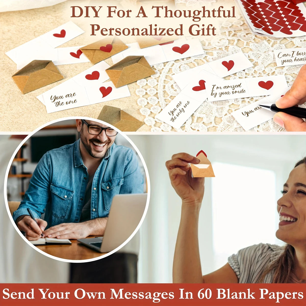 30pcs Mini Envelopes with Heart Stickers Love Notes Cards for Weddings, Valentine's Day Romantic Gifts for Boyfriend, Girlfriend
