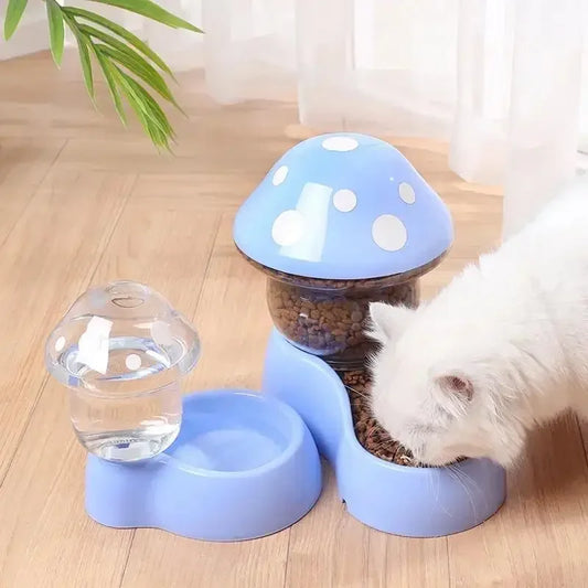 Cute Mushroom Automatic Cat Feeder & Water Dispenser – Large Capacity Food & Water Bowl