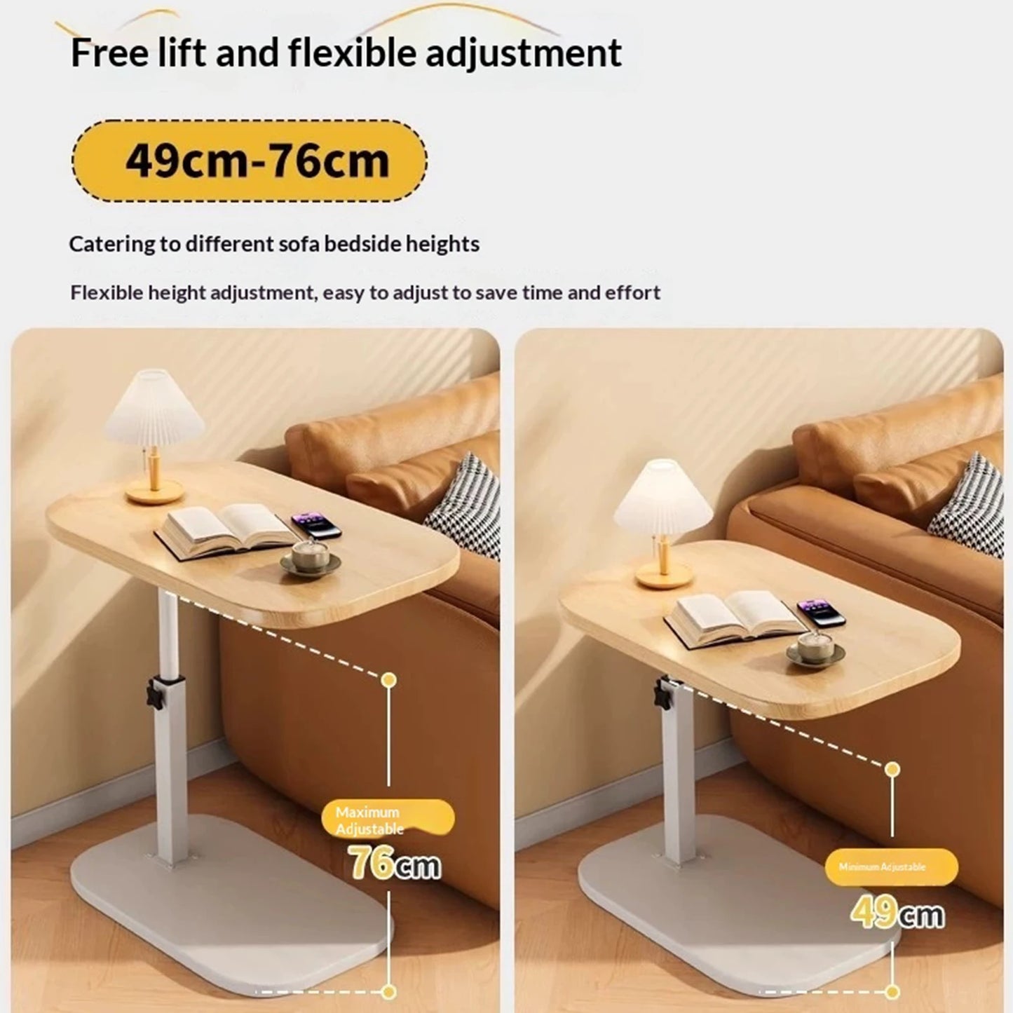C Shaped Side Table Portable Corner Table 360°Swivel & Flip Top C Shaped End Table for Couch Laptop Stand Coffee Drink Table