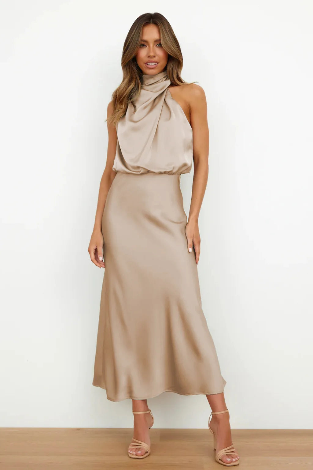 Summer High-End Silk Satin Sleeveless Long Dress Women Fashion Elegant Celebrity Dresses Evening Dress Party Clothes Ladies