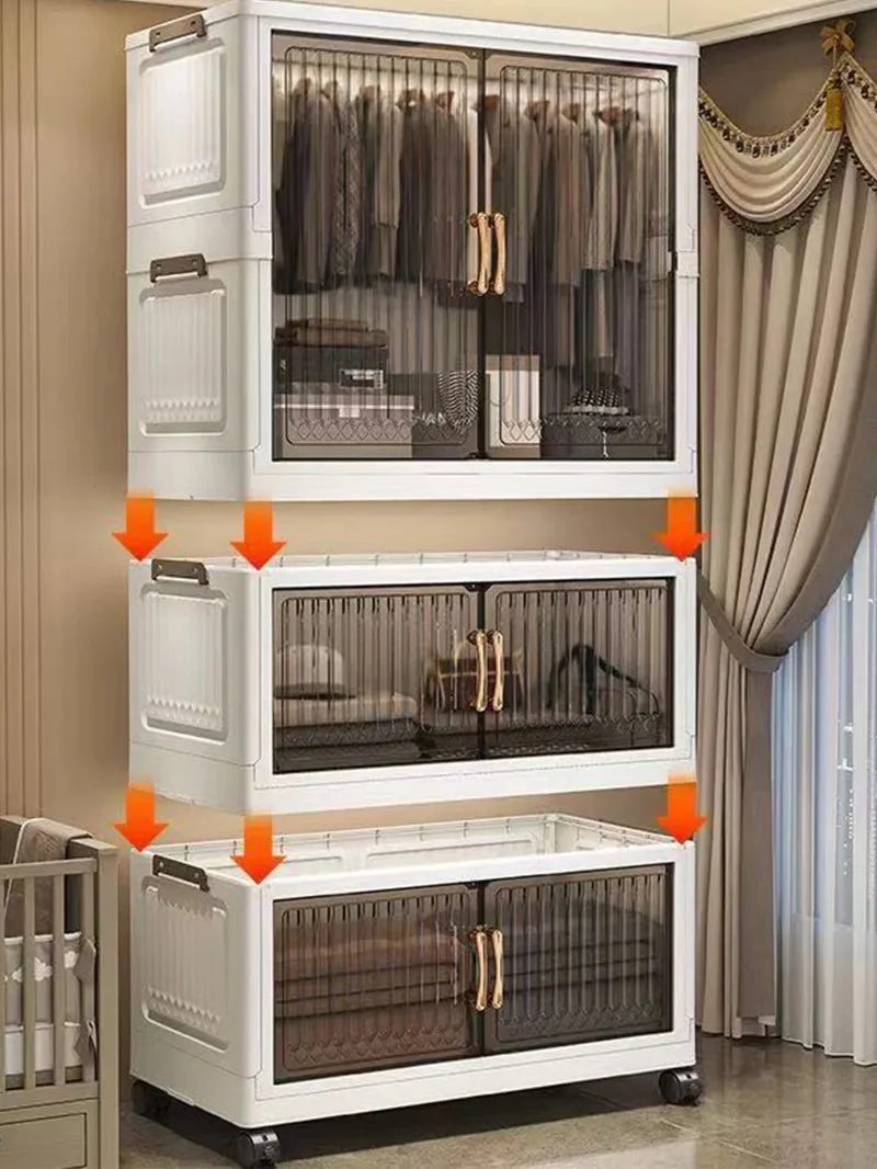 70-80cm Multifunction Folding Storage Cabinet | Dustproof Foldable Wardrobe & Closet Organiser | Heavy-Duty Household Sundries Locker Storage Box